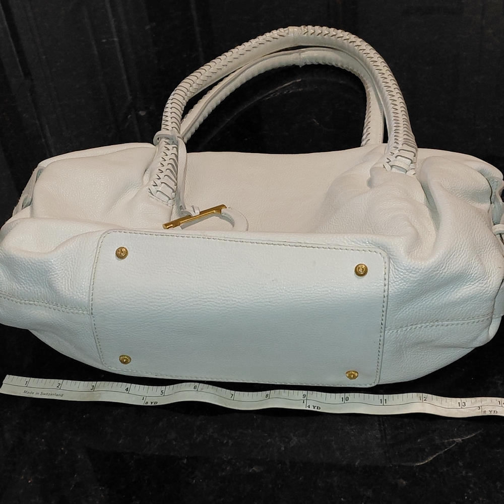 Ferragamo Gancini Satchel Tote Soft Off White Pebbled Leather! - Picture 12 of 16